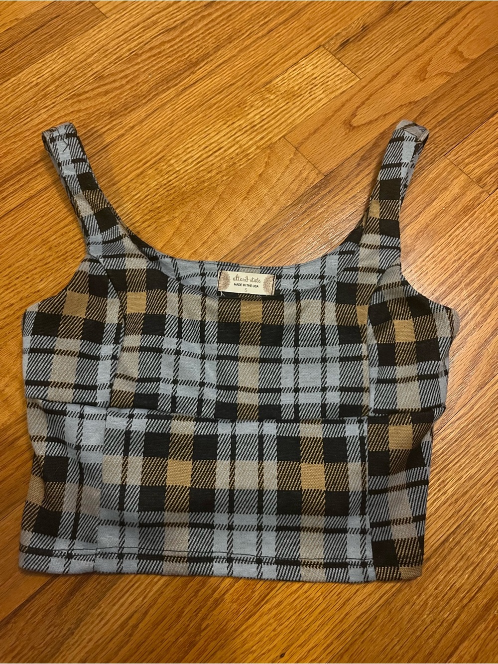 Checked Square Neck Crop Tank Top -